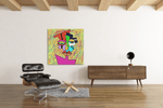Abstracte Kunst Portret – Vierkant Canvas Schilderij voor de Wand