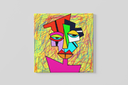 Abstracte Kunst Portret – Vierkant Canvas Schilderij voor de Wand