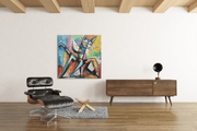 Abstracte Kat – Vierkante Canvas Wanddecoratie – Canvas Wanddecoratie in Vierkante Vorm