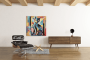 Abstracte Kat – Ontwerp 2 – Modern Canvas Schilderij – Vierkant Canvas Kunstwerk voor het Interieur