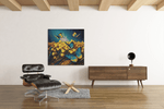 Gele Tulpen en Vlinders – Vierkante Canvas Wanddecoratie – Canvas Wandkunst in Vierkante Uitvoering