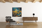 Gele Tulpen en Vlinders – Vierkante Canvas Wanddecoratie – Canvas Wandkunst in Vierkante Uitvoering