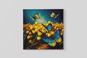 Gele Tulpen en Vlinders – Vierkante Canvas Wanddecoratie – Canvas Wandkunst in Vierkante Uitvoering