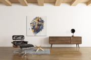 Leeuw Met Koptelefoon – Modern Canvas Schilderij – Vierkante Canvas Wandkunst