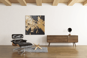 Abstracte Kunst in Zwart en Goud – Canvas Wandkunst in Vierkante Uitvoering