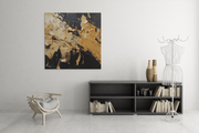 Abstracte Kunst in Zwart en Goud – Canvas Wandkunst in Vierkante Uitvoering