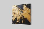 Abstracte Kunst in Zwart en Goud – Canvas Wandkunst in Vierkante Uitvoering