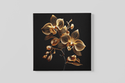 Gouden Orchidee – Modern Canvas Schilderij – Vierkant Canvas Kunstwerk voor het Interieur