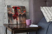 Vrouw in de regen – Vierkant Canvas Kunst voor de Muur