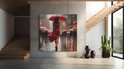 Vrouw in de regen – Vierkant Canvas Kunst voor de Muur