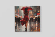 Vrouw in de regen – Vierkant Canvas Kunst voor de Muur