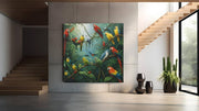 Papegaaienkoor – Vierkante Canvas Wanddecoratie – Canvas Decoratie voor de Wand