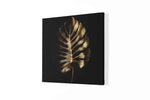 Gouden Bladeren in Zwart – Vierkante Canvas Wanddecoratie – Canvas Schilderij als Wanddecoratie