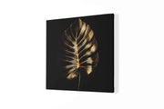 Gouden Bladeren in Zwart – Vierkante Canvas Wanddecoratie – Canvas Schilderij als Wanddecoratie