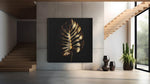 Gouden Bladeren in Zwart – Vierkante Canvas Wanddecoratie – Canvas Schilderij als Wanddecoratie
