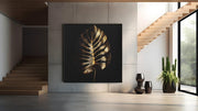 Gouden Bladeren in Zwart – Vierkante Canvas Wanddecoratie – Canvas Schilderij als Wanddecoratie