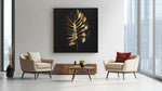 Gouden Bladeren in Zwart – Vierkante Canvas Wanddecoratie – Canvas Schilderij als Wanddecoratie