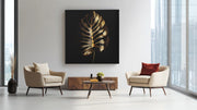 Gouden Bladeren in Zwart – Vierkante Canvas Wanddecoratie – Canvas Schilderij als Wanddecoratie