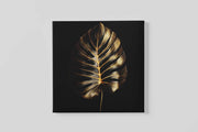 Gouden Bladeren in Zwart – Vierkante Canvas Wanddecoratie – Canvas Schilderij als Wanddecoratie