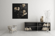 Bloem Goud en Zwart – Modern Canvas Schilderij – Vierkant Canvas Schilderij voor de Wand