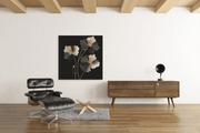 Bloem Goud en Zwart – Modern Canvas Schilderij – Vierkant Canvas Schilderij voor de Wand
