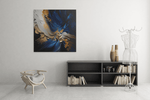 Abstracte Kunst in Blauw en Goud – Vierkant Canvas Kunstwerk voor het Interieur