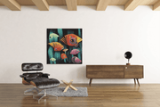 Abstracte Vissen – Vierkante Canvas Wanddecoratie – Canvas Decoratie voor de Wand
