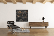 Zwarte Bloemen – Modern Canvas Schilderij – Vierkant Canvas Kunst voor de Muur