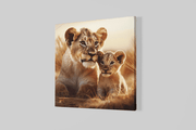 Moeder Leeuwin met Welp – Canvas Wandkunst in Vierkante Uitvoering
