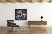 Neon Bloemen – Vierkant Canvas Kunstwerk voor het Interieur