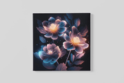 Neon Bloemen – Vierkant Canvas Kunstwerk voor het Interieur