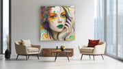 Kleurrijke Vrouw – Canvas Wandkunst in Vierkante Uitvoering