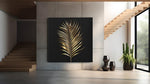Gouden Bladeren in Zwart – Ontwerp 2 – Modern Canvas Schilderij – Vierkante Canvas Wandkunst