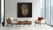 Gouden Bladeren in Zwart – Ontwerp 2 – Modern Canvas Schilderij – Vierkante Canvas Wandkunst