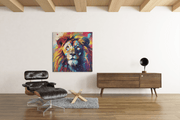 Kleurrijke Leeuw – Ontwerp 3 – Modern Canvas Schilderij – Vierkant Canvas Kunst voor de Muur