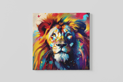 Kleurrijke Leeuw – Ontwerp 3 – Modern Canvas Schilderij – Vierkant Canvas Kunst voor de Muur