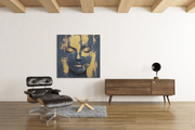 Vrouw in Goud en Grijs – Vierkante Canvas Wanddecoratie – Canvas Decoratie voor de Wand