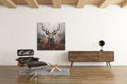 Hert en Bloemen – Vierkante Canvas Wandkunst