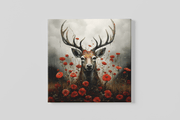 Hert en Bloemen – Vierkante Canvas Wandkunst