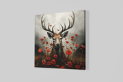 Hert en Bloemen – Vierkante Canvas Wandkunst