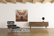 Hert met Rode Bloemen – Canvas Schilderij als Wanddecoratie