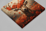 Hert met Rode Bloemen – Canvas Schilderij als Wanddecoratie