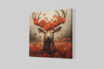 Hert met Rode Bloemen – Canvas Schilderij als Wanddecoratie