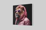 Coole Roze Leeuw – Canvas Wandkunst in Vierkante Uitvoering