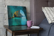 Blauwe Grot – Modern Canvas Schilderij – Vierkant Canvas Kunstwerk voor het Interieur