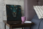 Leeuw in Groen en Goud – Vierkante Canvas Wandkunst