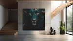 Leeuw in Groen en Goud – Vierkante Canvas Wandkunst