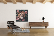 Leeuw met Bloemen – Canvas Schilderij als Wanddecoratie