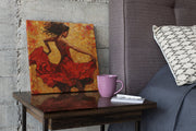 Vrouw met Rode Jurk – Modern Canvas Schilderij – Vierkant Canvas Schilderij voor de Wand