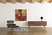 Vrouw met Rode Jurk – Modern Canvas Schilderij – Vierkant Canvas Schilderij voor de Wand